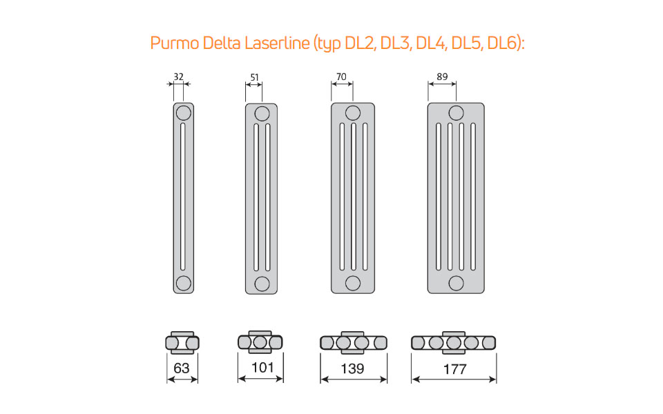 Креслення трубчастих радіаторів опалення PURMO Delta